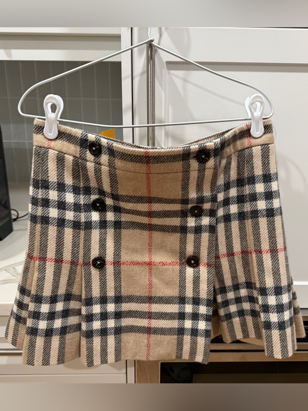 Burberry Beige, Black & Red Plaid 100% Wool Mini Skirt